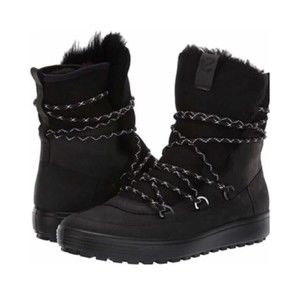 New Ecco Soft Tred L Sneaker Flat Boots Black 35 36 5 5.5 4 4.5 Leather Fur Wool
